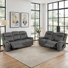 Ensemble de salon inclinable électrique en microfibre 2 pièces avec rangement pour console, port USB, deux porte-gobelets et bande latérale à DEL pour le cinéma maison
