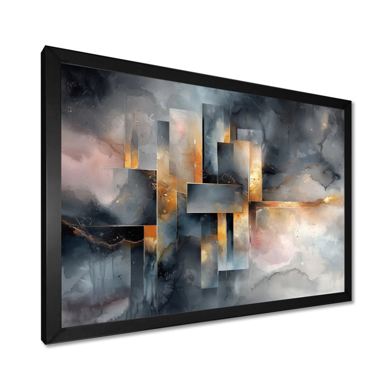 «Burnley Geometric Ink Pulse I - Constructivism», art mural, H 30 po x l 40 po, Cadre simple, Noir