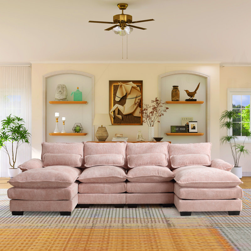 Redenius 110.63" U-shape Chenille Sectional, Pink