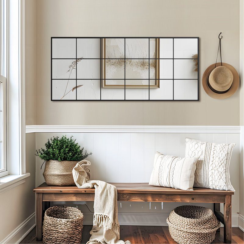 Stylish And Functional Iron Grid Right-Angled Rectangular Black Full-Length Mirror For Versatile Home Decor