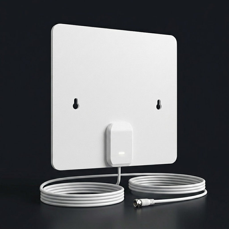 Flat Digital Tv Antenna, White, 16.7" H x 12.4" W