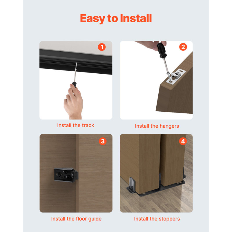 Bypass Door Hardware Bypass Closet Door Track Kit for 2 Door System, Matte Black, 1.6" H x 48" W x 1.6" D