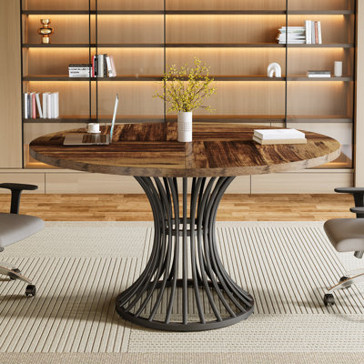 47 Inch Round Conference Table For 4-6, Conference Room Table With Thickened Tabletop And Metal Base