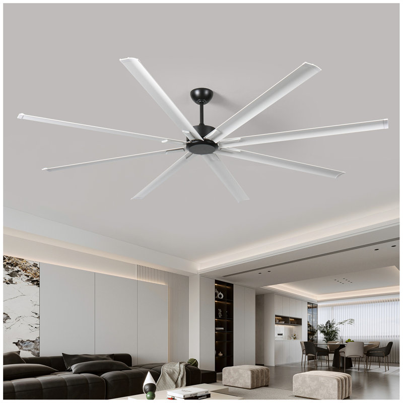 Ventilateur de plafond 96 po avec lumière et télécommande, moteur CC réversible silencieux à 6 vitesses, grand ventilateur de plafond à 8 couches en aluminium durable