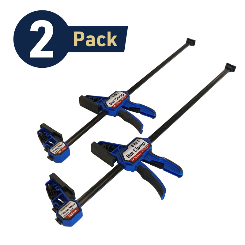 24” 4-in-1 Bar Clamps for Woodworking, 2-Pack - Multifunctional High-Capacity Spreader, Horizontal T-Track, Twin Sliding, and Wood Clamps for Woodworking Tools, 350lb Force