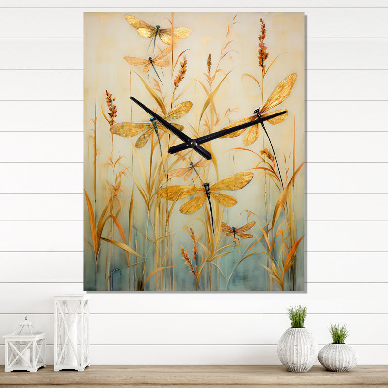 Horloge murale rétro avec libellule volant III - animaux, Petit