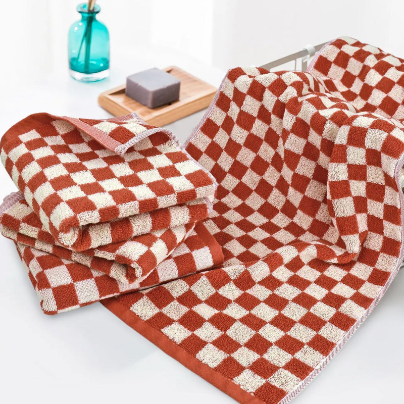 Luxury Hand Towels Set Of 4 For Bathroom - Cotton Soft Decorative Checkered Kitchen Towels, 13X29 Inches Men Women Family Rags