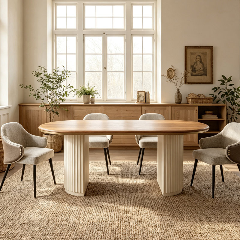 Table de salle à manger 71 "Mid-Century ovale pour 6 personnes, table moderne en bois brun Ktichen