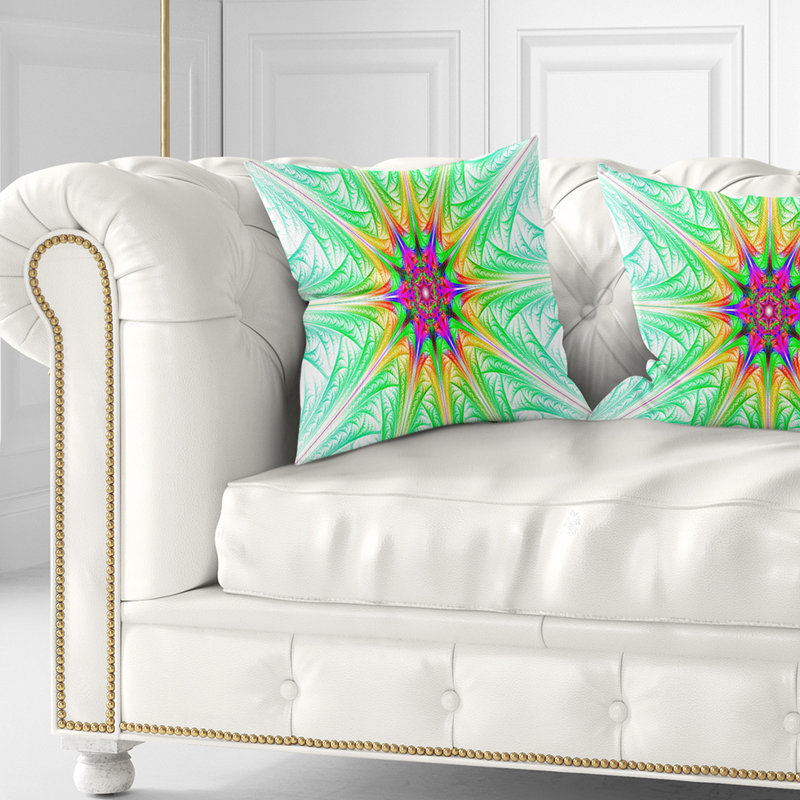 Vitrail vert fractal - coussin imprimé abstrait, 16 po x 1 po, Coussin décoratif