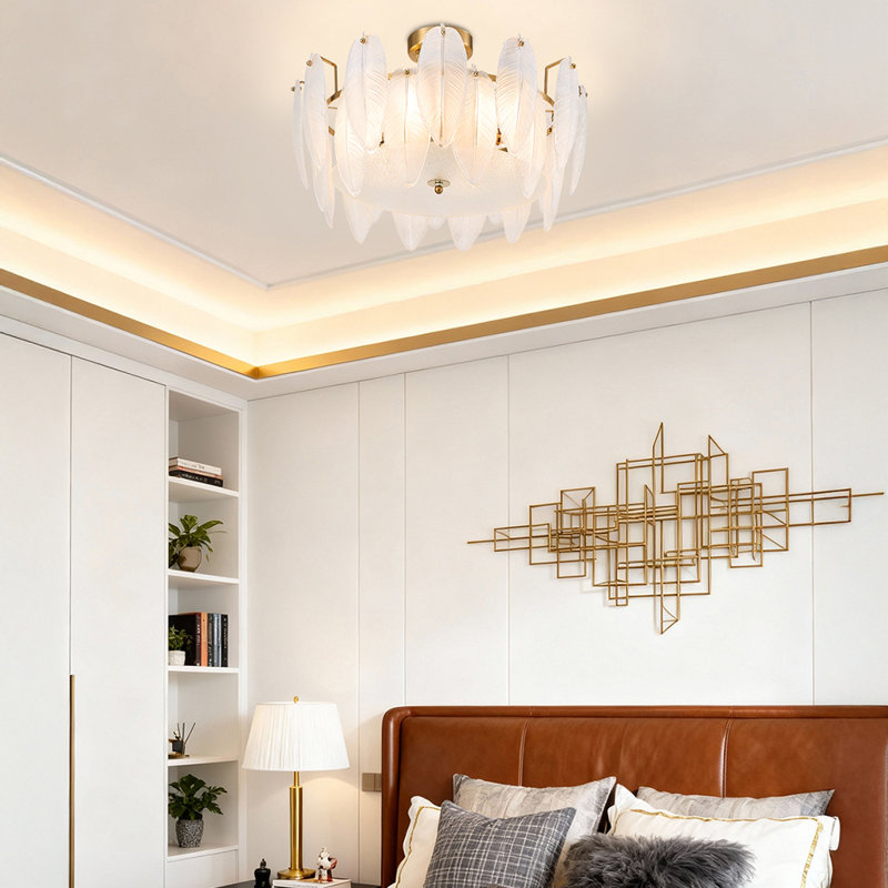Glass Lampshade Ceiling Flush Mount Light, 30cm H x 38cm W x 38cm D