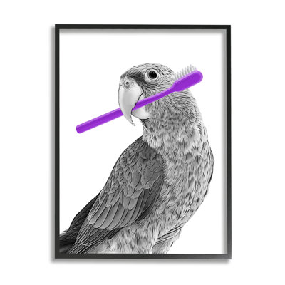 "Perroquet avec brosse à dents, oiseau amusant sur bois" par Annalisa Latella, impression