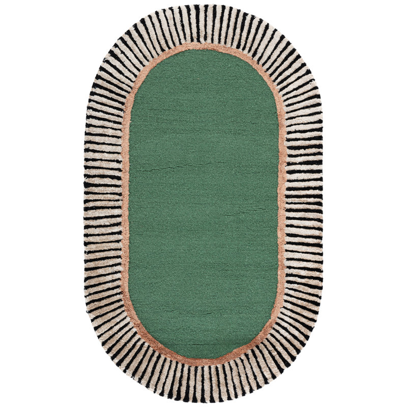 Bolich Hand Tufted Wool/Viscose/Cotton Rug in Black/Green, Oval 3' x 5'