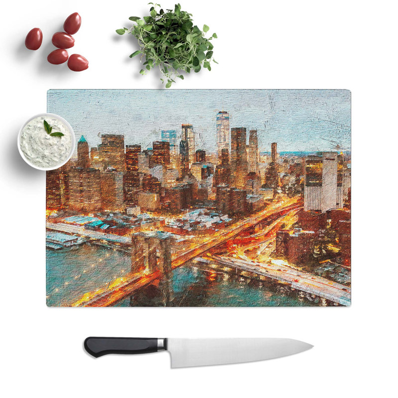 Glass Heading To New York City Chopping Board, 39 cm W x 28.5 cm L