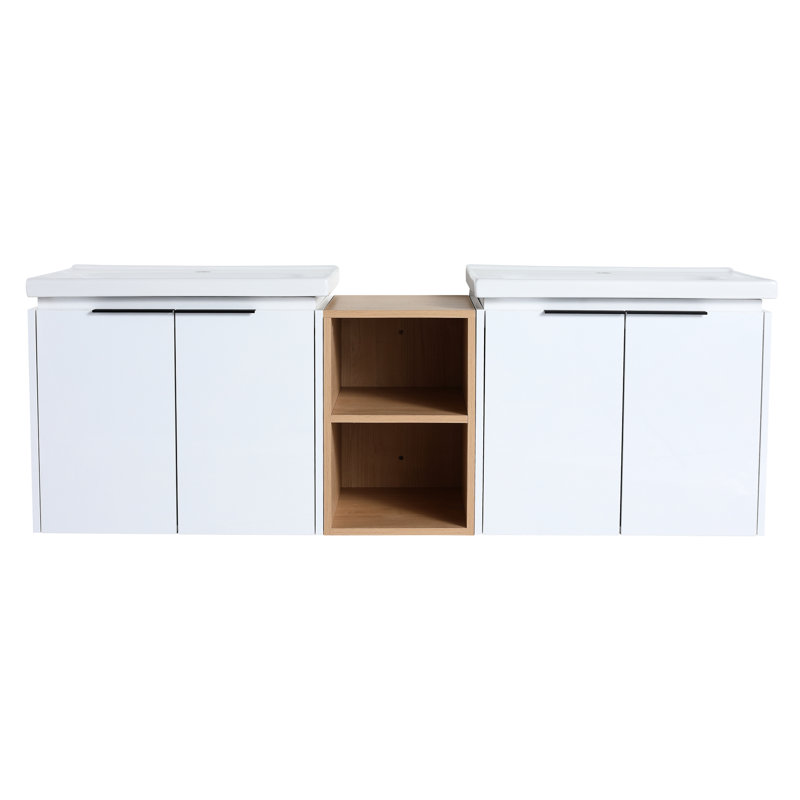 Meuble-lavabo de salle de bain moderne 60 pouces avec étagère de style contemporain