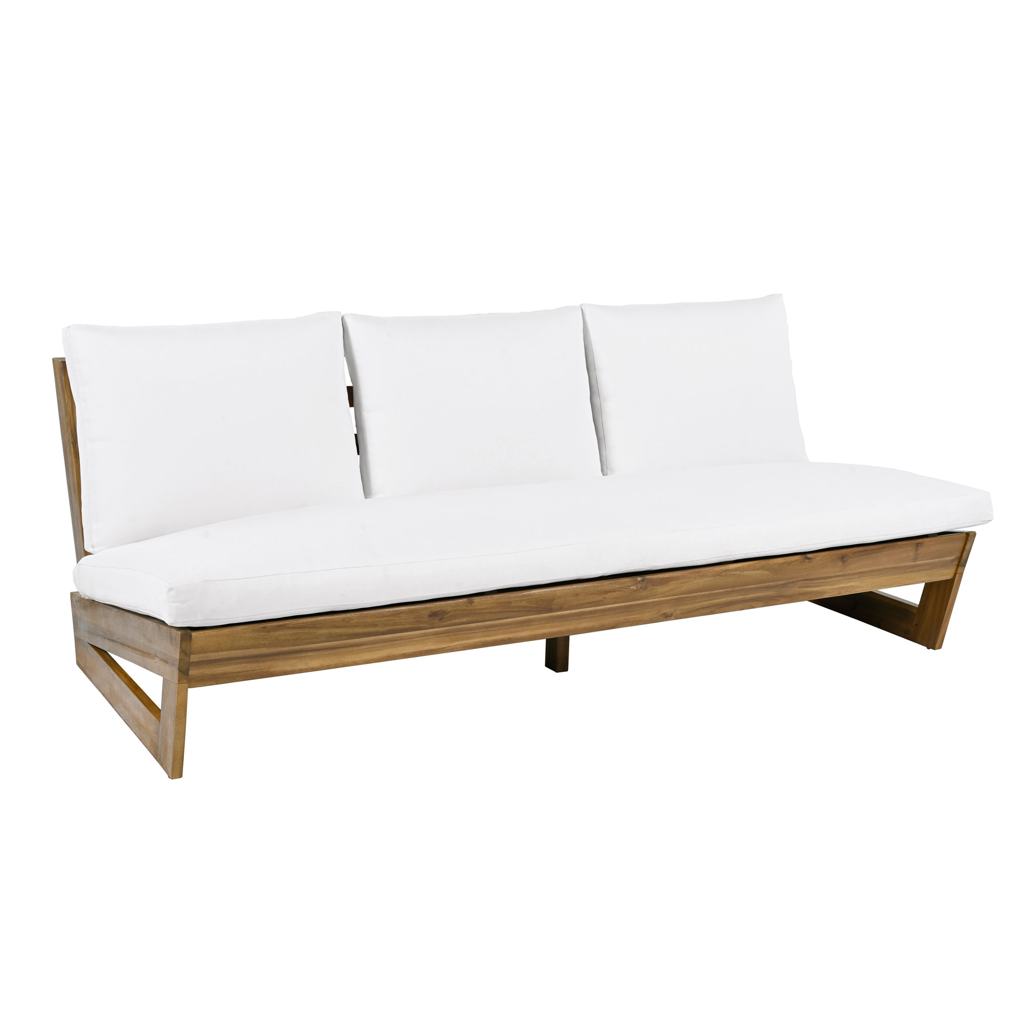 Louise 67" Acacia Outdoor Sofa with Cushions, Brown, White