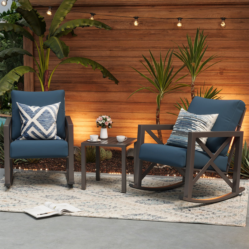 3 Piece Outdoor Conversation Set, Blue