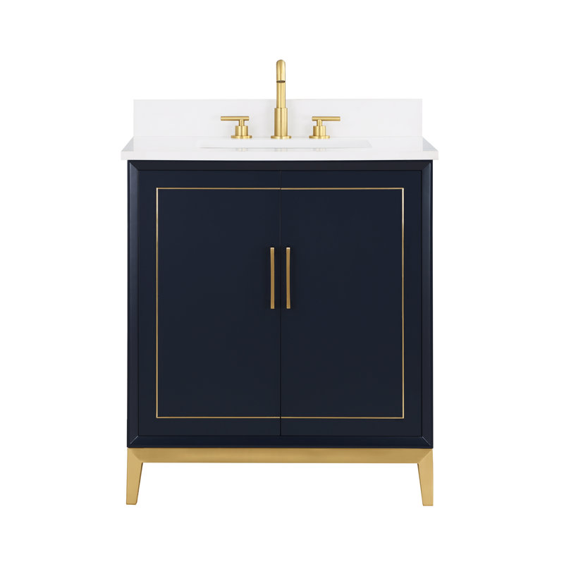 Gracie 30'' W Single Vanity, Pacific Blue, Satin Brass, White Quartz