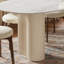 Table de salle à manger ovale moderne 71 "pour 6 personnes Jamani, plateau en pierre frittée blanc brillant, pieds en bois massif-712073456-730777921-712073457