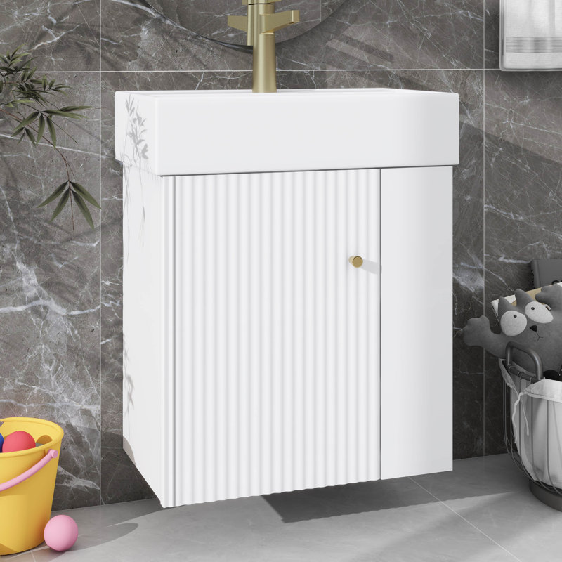 Meuble-lavabo flottant 21,6 po avec lavabo et unité murale compacte avec lavabo en céramique