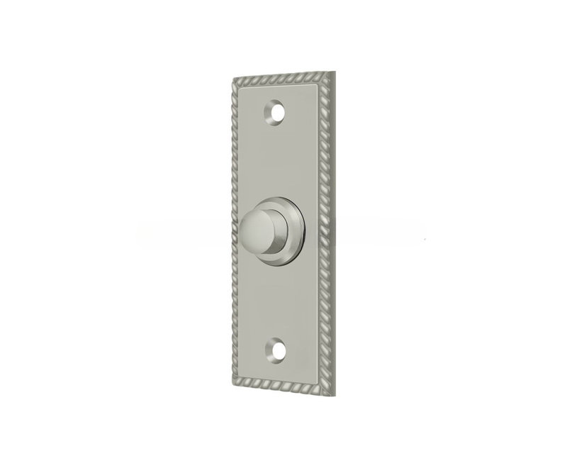 Ackeron Bell Button, Rectangular with Rope Pattern in Brushed Nickel, Brushed Nickel