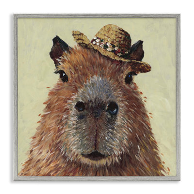 Capybara with Straw Hat Framed Giclee, design by Studio Bautista