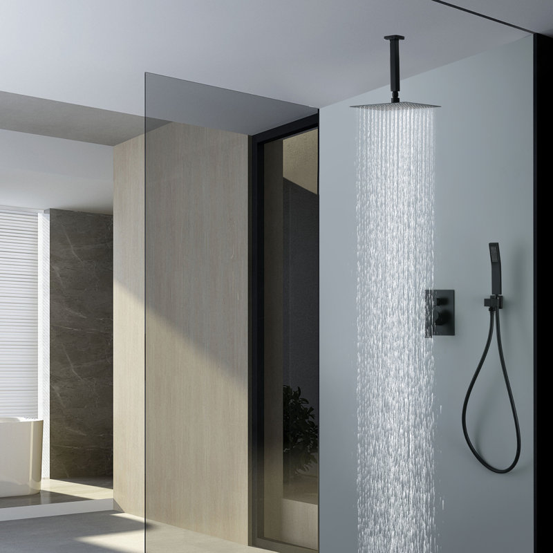 Système de douche complet avec valve brute, Noir mat