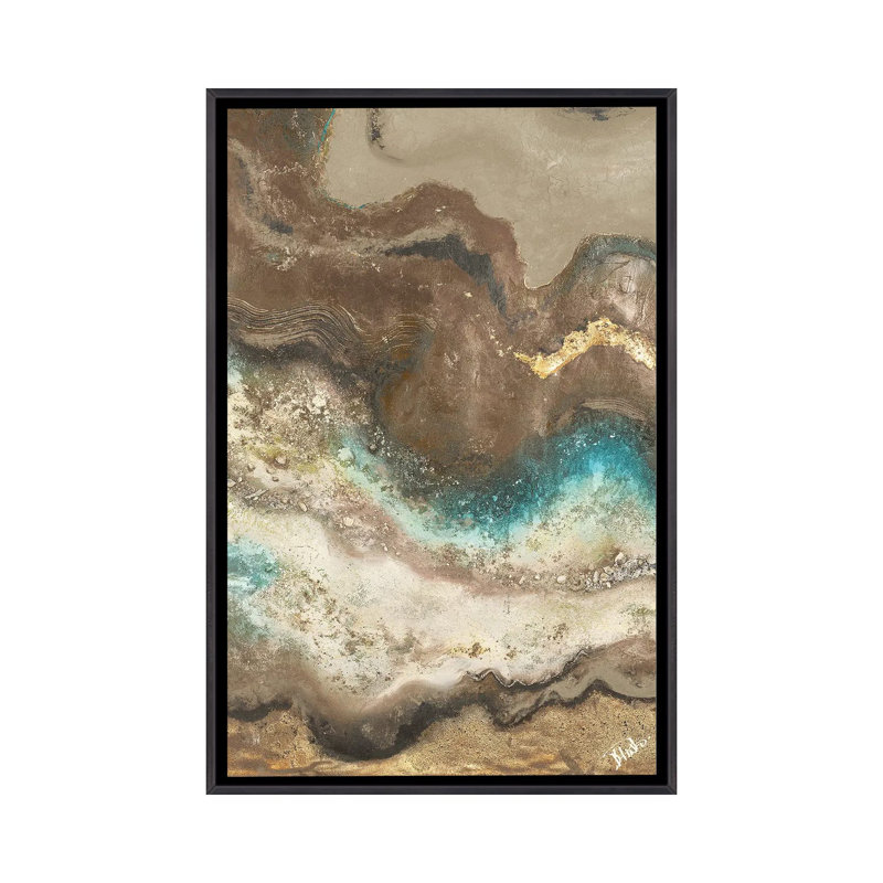 "Neutral Tierra rectangle I" par Patricia Pinto, reproduction d’art, Pas de tapis, Toile avec cadre noir patiné