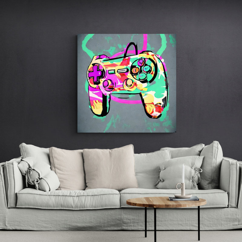Peinture de jeu vidéo 52 par Stephen Chambers - peinture sur toile tendue, H 18 po x l 18 po x P 1,5 po