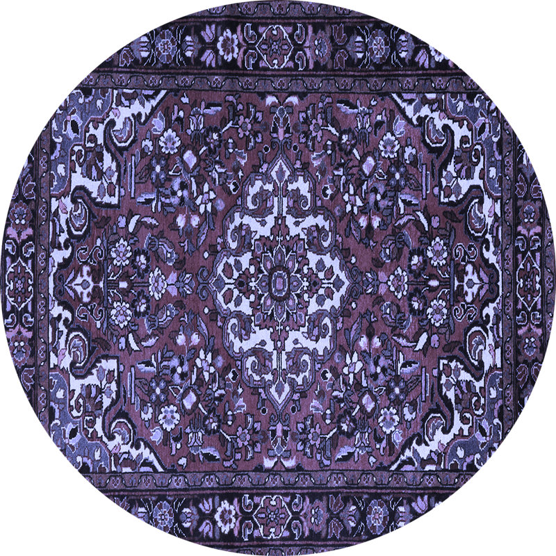 Tapis oriental en laine / polyester tissé à la machine en mauve / noir / blanc, Rond 3 pi