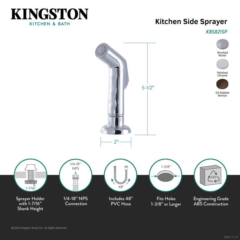 Kingston Brass Gourmetscape Plastic Kitchen Faucet Side Sprayer, Brushed Nickel