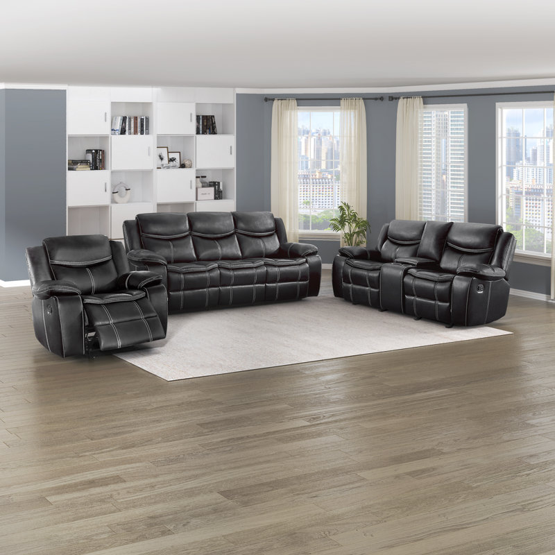 Ensemble de salon 3 pièces Hanhalyn Modern Premium, Similicuir noir