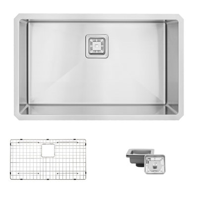 Évier de cuisine à simple cuve en acier inoxydable avec crépine carrée 30 po.