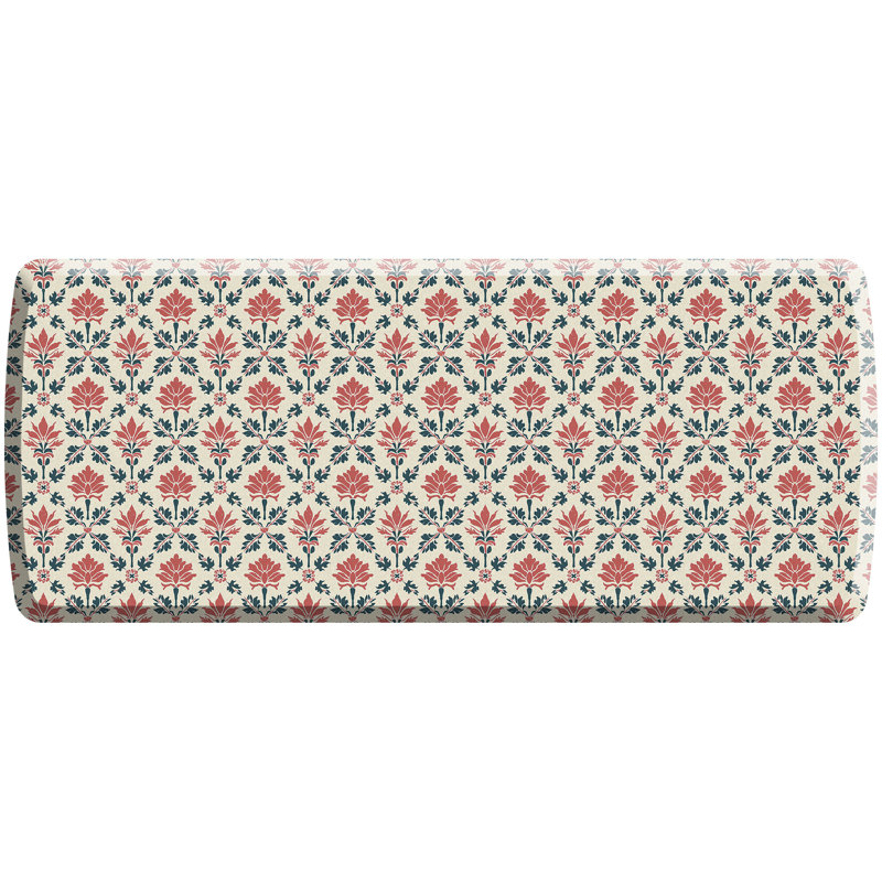 Anti-Fatigue Kitchen Comfort Mat, Block Print Garden In Coral Lattice, Runner 30" x 72", Coral Lattice