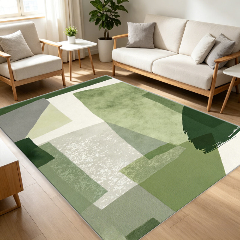 Green Watercolor Geometric area rugs for Living Room, Soft and Comfortable, Suitable for all seasons, easy to maintain, machine washable Indoor floor mat, Under Table Farmhouse suitable for Bedroom, Dining Room, Study, Patio, Balcony, Home Decor