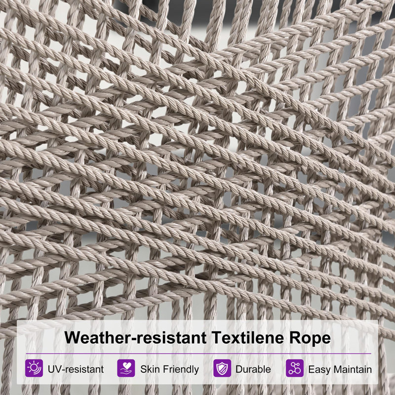 Dark Grey Twill Cushioned Outdoor Bar Stools with Rope Weaving