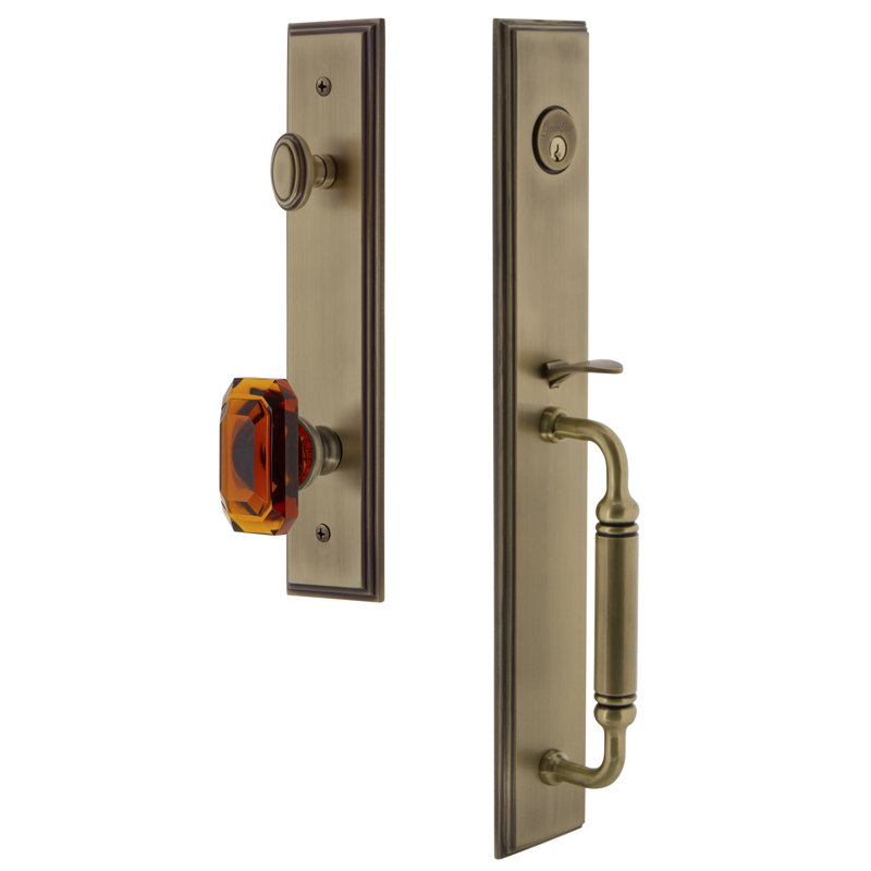 Carré Complete Inactive Dummy Handleset with Baguette Knob and Rosette, Vintage Brass
