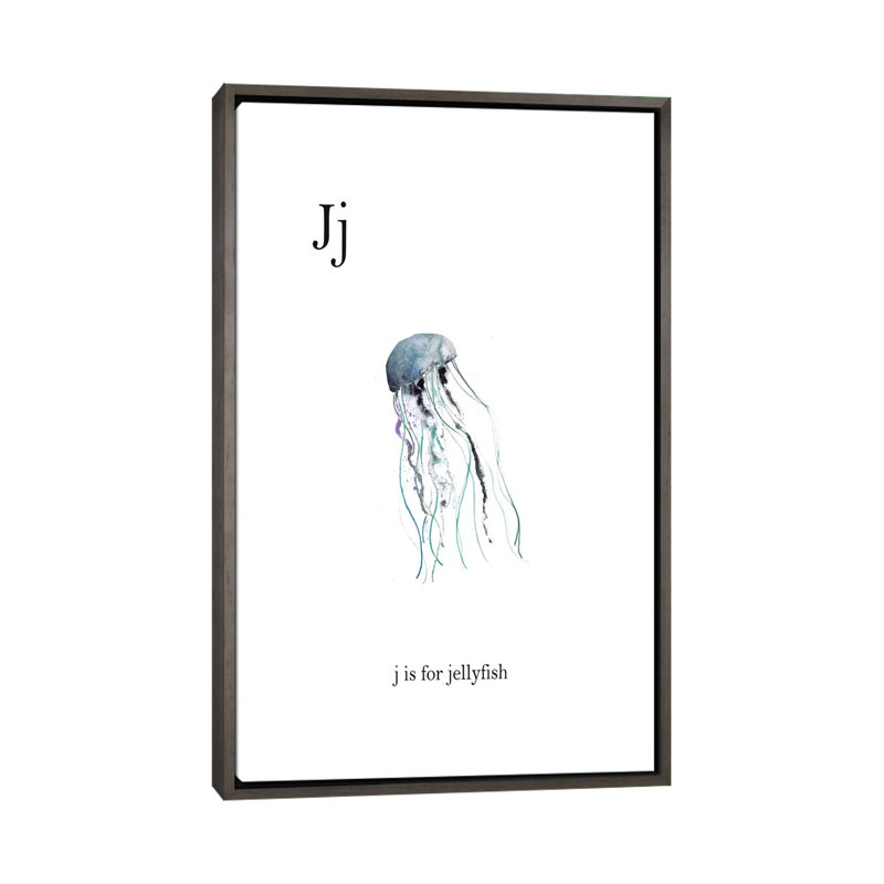 Décoration murale J Is for Jellyfish Kids, H 60 po x l 40po x P 1,5 po, Toile avec cadre gris foncé rustique