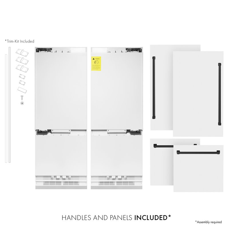 ZLINE 60" Autograph Edition 32.2 cu. ft. Built-in 4-Door French Door Refrigerator, White Matte, Matte Black