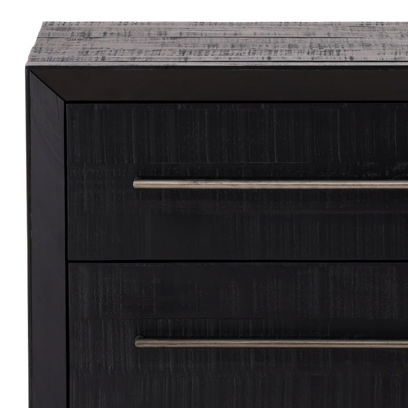 Humphreys 3-Drawer Pine Wood Nightstand, Black