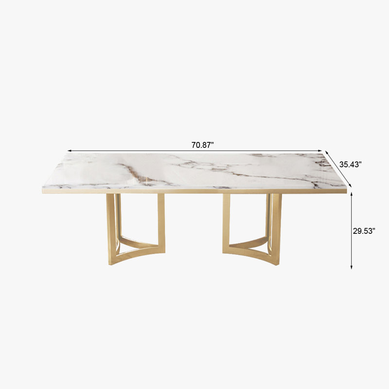 Modern White Faux Marble Dining Table with Double Pedestals Base Pre-Assembly, 29.53"H x 70.87"L x 35.43"W