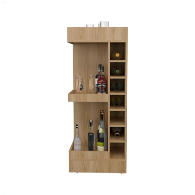 46" Tall 3-Tier Corner Bar Cabinet With Fourteen Wine Bottle Cubbies, Living Room, Liquor Cabinet, Storage Cabinet by Ebern Designs
