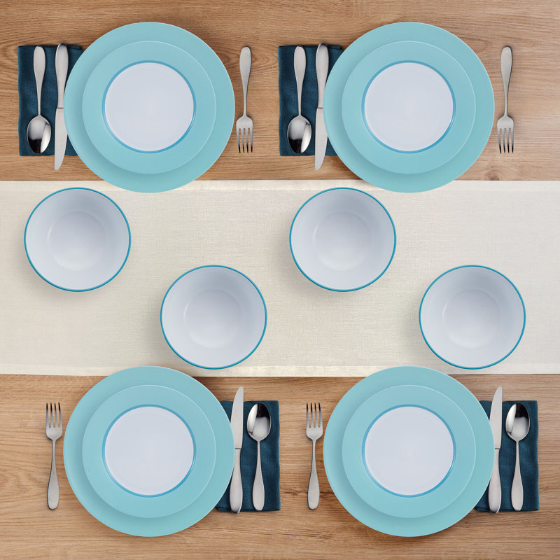 Service de table en grès 12 pièces Grayson, service pour 4, Bleu sarcelle