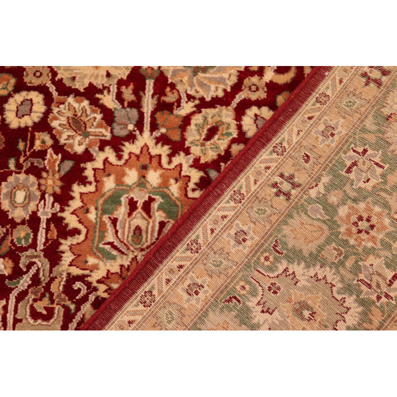 Tapis oriental rouge / vert / beige en laine noué à la main 6 pi 1 po x 9 pi Partida