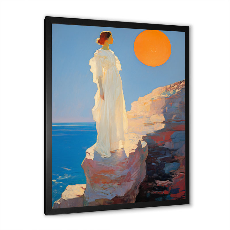 «Full Moon Priestess On Cliff By The Ocean», reproduction sur toile, H 32 po x l 16 po x P 1 po, Cadre simple noir