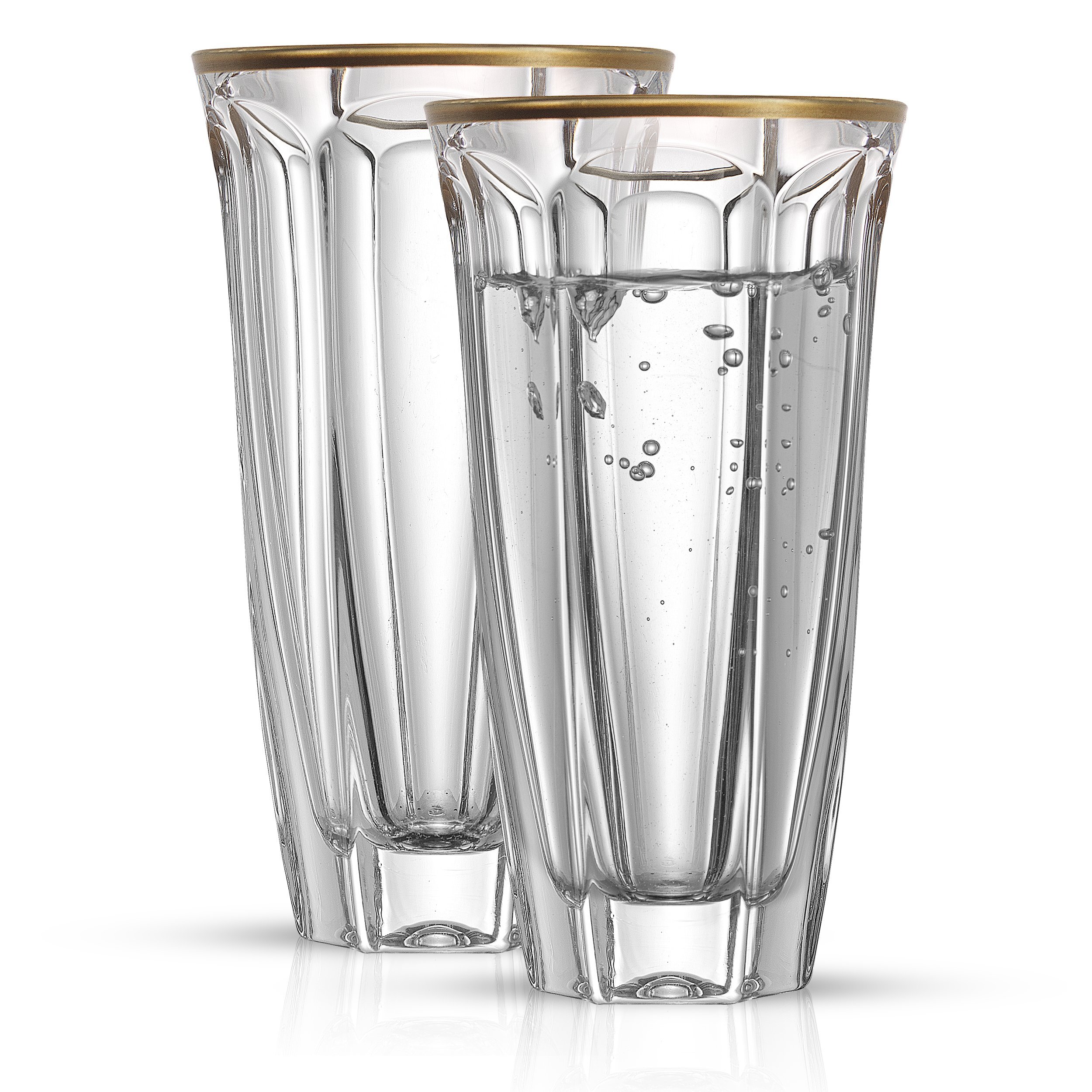 JoyJolt Windsor Tall Glass Water Tumblers with Gold Rim