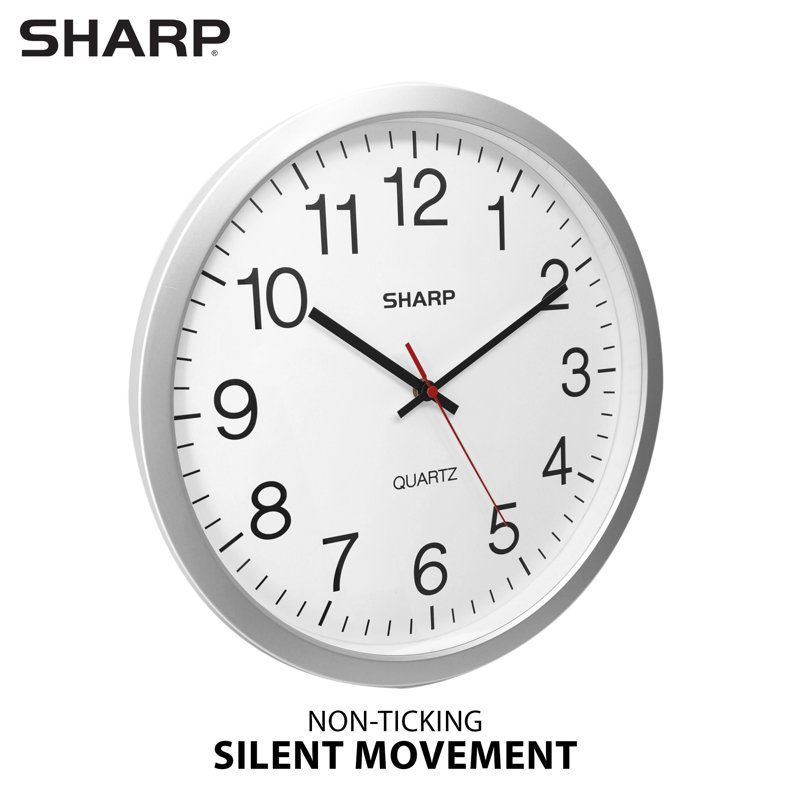 Sharp Silver 14 Inch Quartz Wall Clock with Silent Sweep Movement