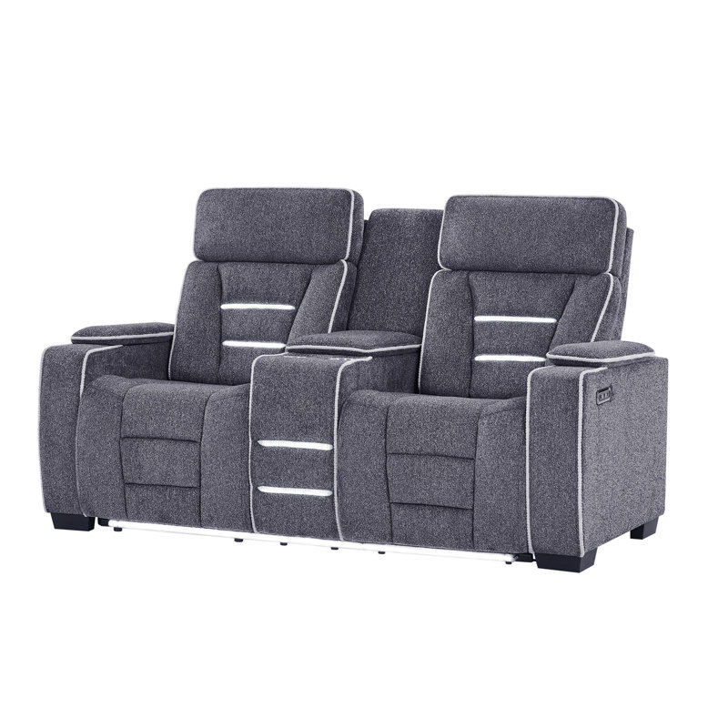 Causeuse inclinable gris AUSTIN avec accoudoirs de rangement