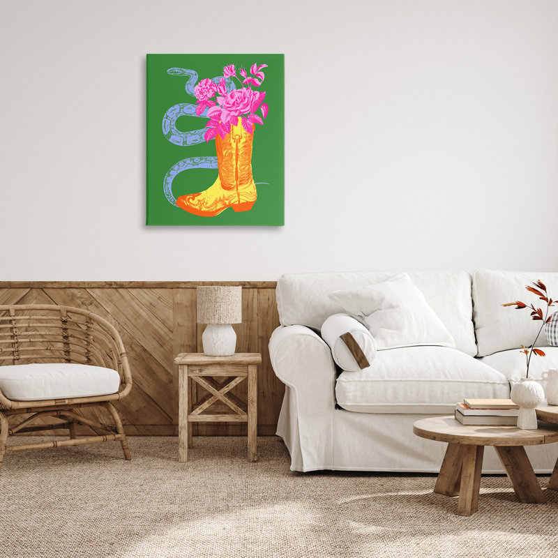 "Snake & Boot Bouquet", art mural par Victoria Barnes, H 40 po x l 30 po