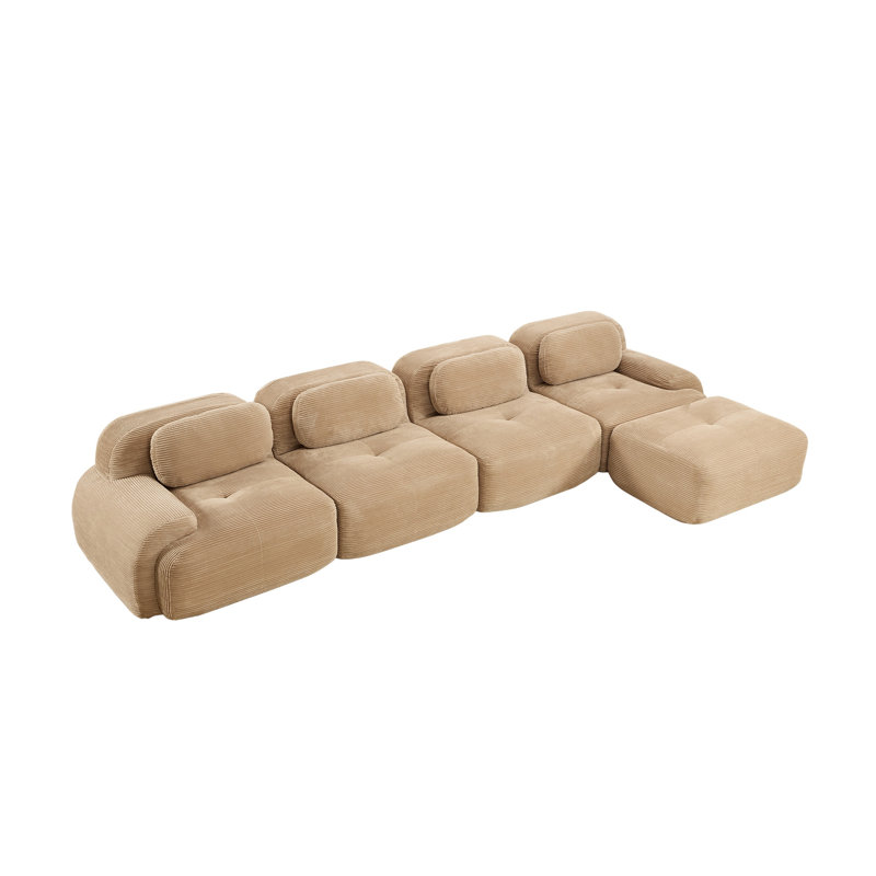 Camel Corduroy 4-Seat Modular L-Shaped Sectional Chaise Sofa, No Assembly Required, Tan Corduroy
