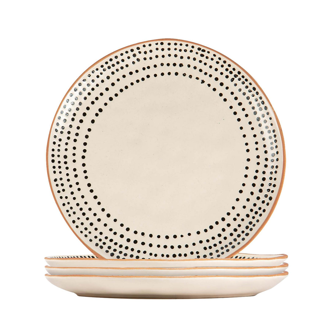 Nicola Spring - Spotted Rim Stoneware Side Plates - 20.5cm - Monochrome